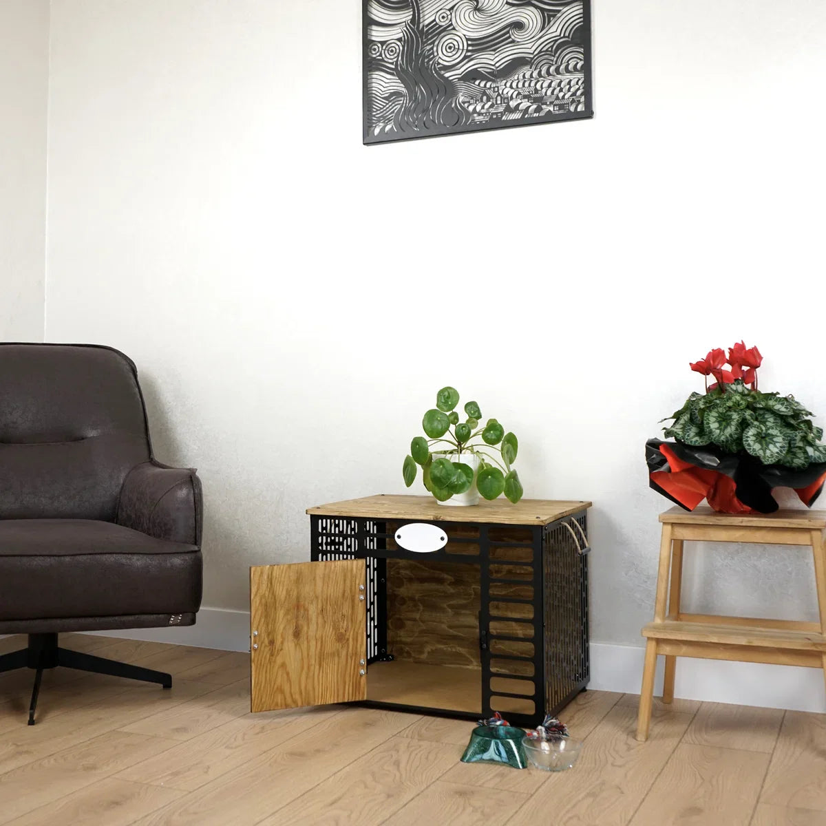 Dog crate - Dog kennel - Wooden dog crate - Indoor dog houses - Black - SMALL - 62x50x47 cm
