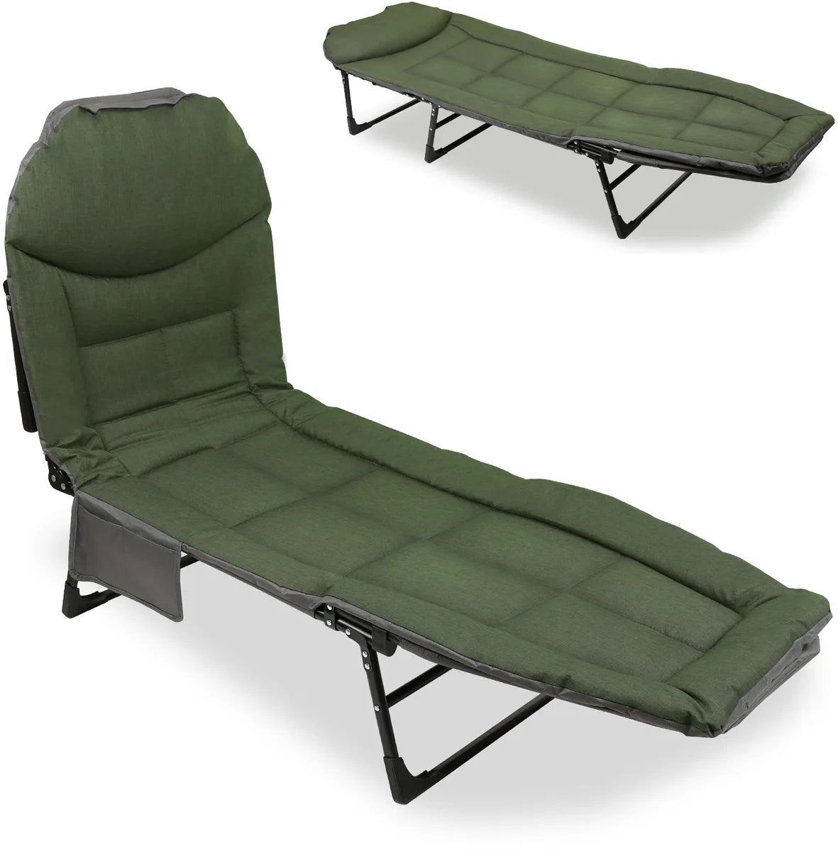 Kampeerbed - Opvouwbaar - Ligbed - Veldbed - Campingbed - Verstelbaar - Karper stretcher - Bedchair - 195 x 65 x 32 cm - Groen