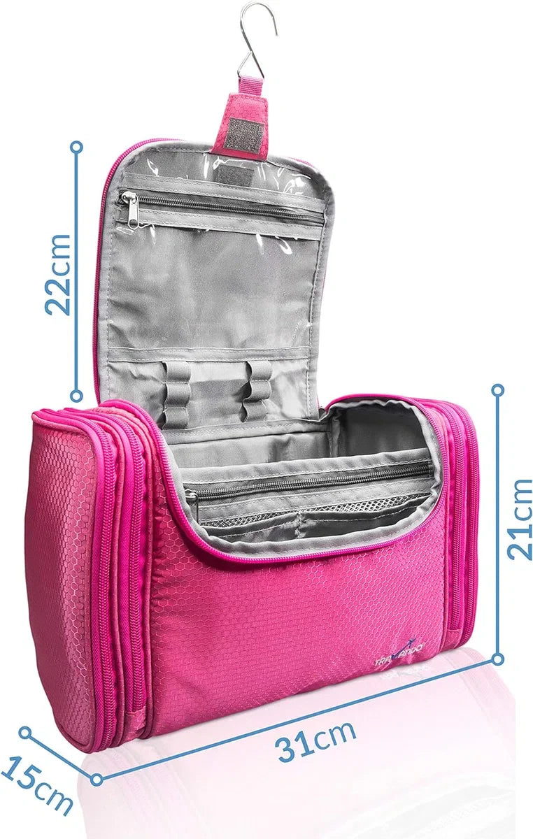 XXL toilettas voor dames, groot om op te hangen, maxi 8,8 liter volume, cosmetica tas met vele vakken, wasbenodigheden tas, beautycase, toilettas groot, reistoilettas, roze