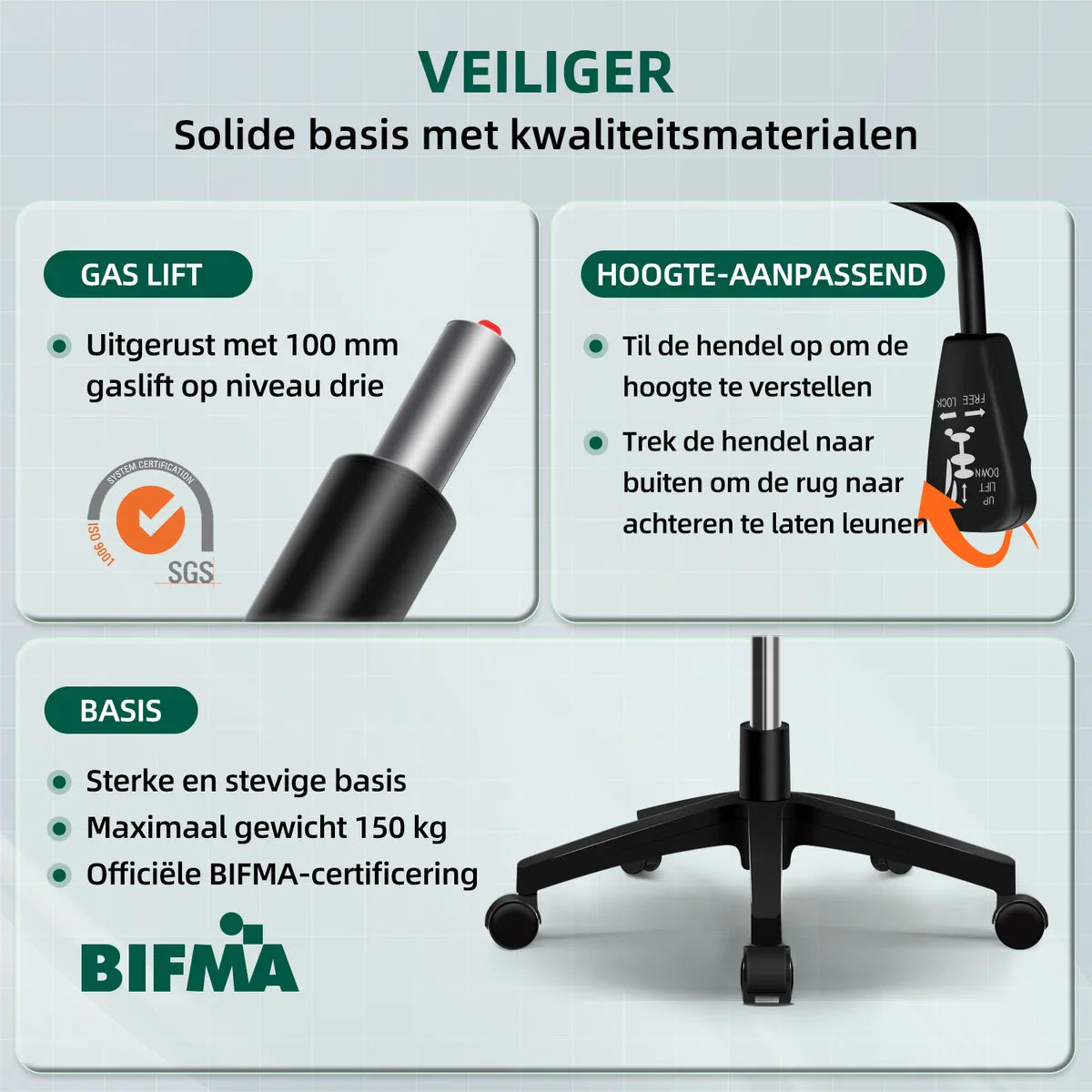 Ergonomische Bureaustoel - Bureaustoel - Bureaustoelen voor Volwassenen - 150 kg - Zwart