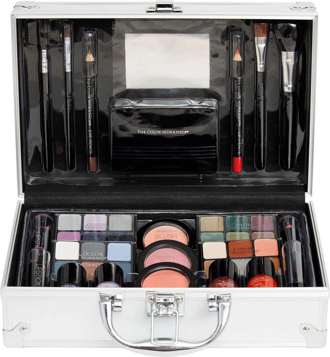 make-up set - Fashion Train Koffer met Professionele Make-up Kit voor Ogen, Gezicht, Nagels & Lippen - Make-up Cadeauset voor Meisjes, Tieners en Vrouwen - Beautycase