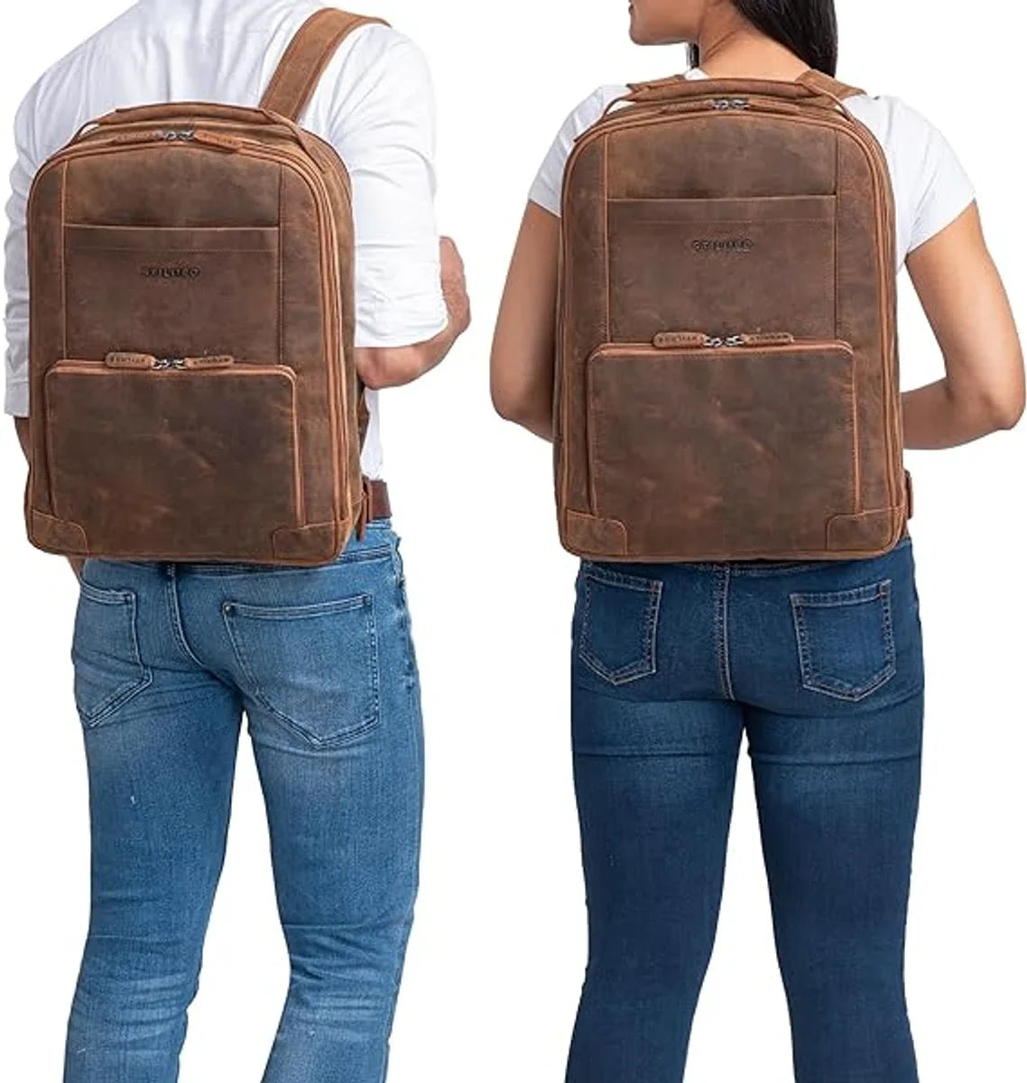 Leather Backpack Men XL Business Backpack Laptop Rucksack Large Work Backpack with Many Compartments and Trolley System Vintage Genuine Leather