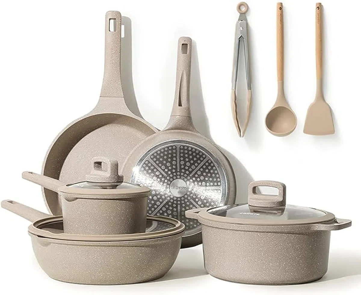 Pannenset Graniet 11-delig - PFOS-vrij - Veilig Koken - Non-stick - Vaatwasserbestendig - Koekenpannenset - Kookpotten - Pannenset - Koekenpannenset - Frying Pan Set
