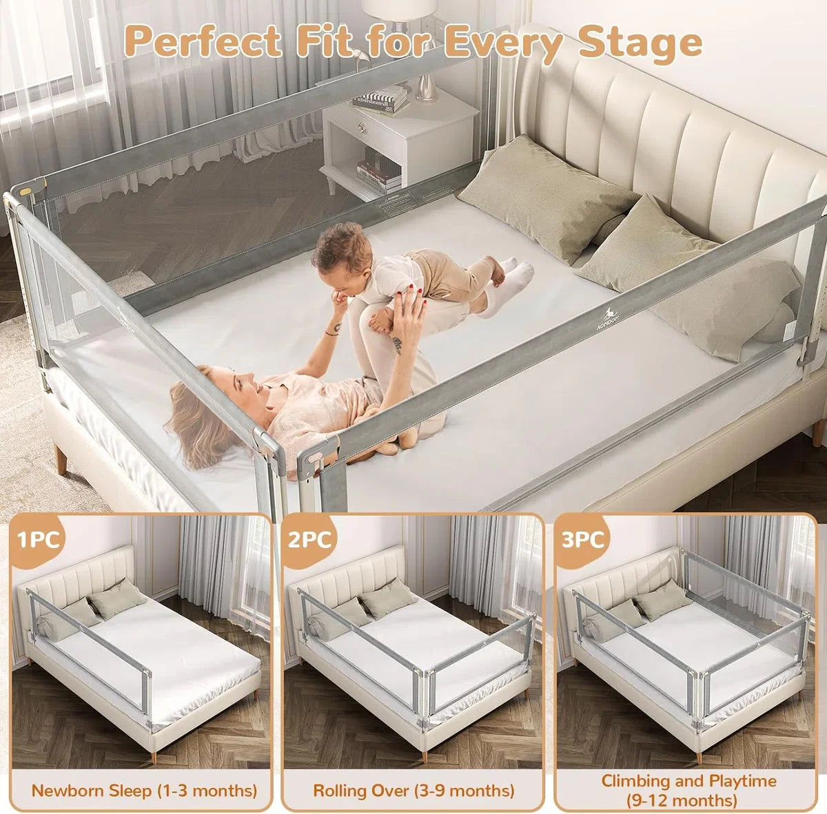 Bed Rail Fall Protection, 140 cm Bed Guard for Children, Bed Fall Protection [one side], Bedroom Accessories for Boys and Girls (for children aged 0 - 10 years)