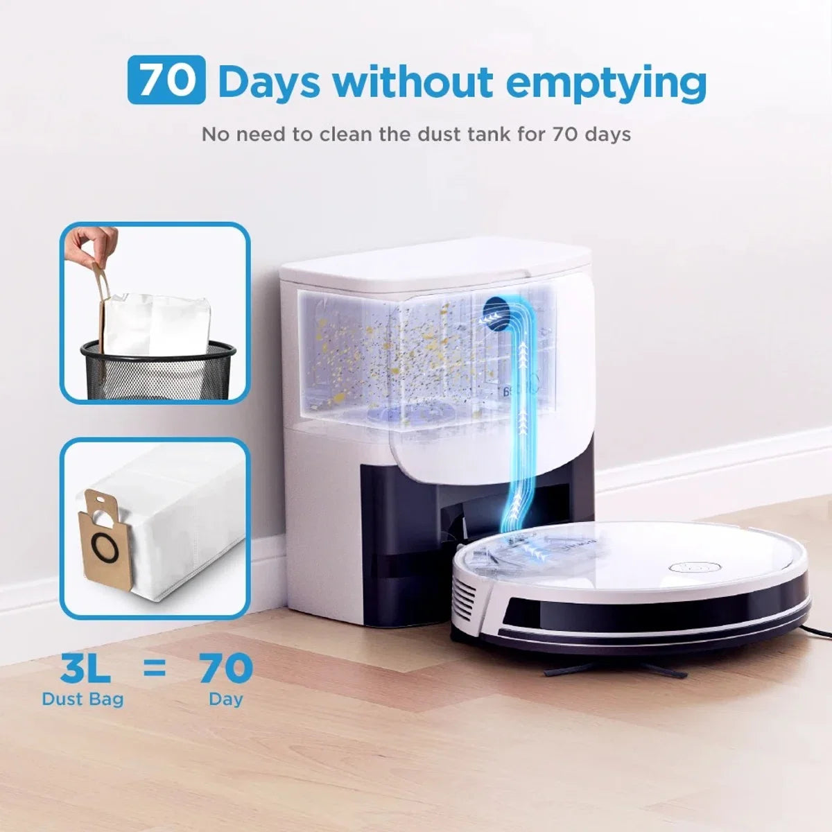 Robotstofzuiger - Robotstofzuiger Met Laadstation - Leegt Automatisch - Robotstofzuiger Met Dweilfunctie - 3000Pa - Appbediening - Stembediening - Stofzuiger - 150 Minuten - G Slam - Navigatiesysteem - 3 liter - Wit