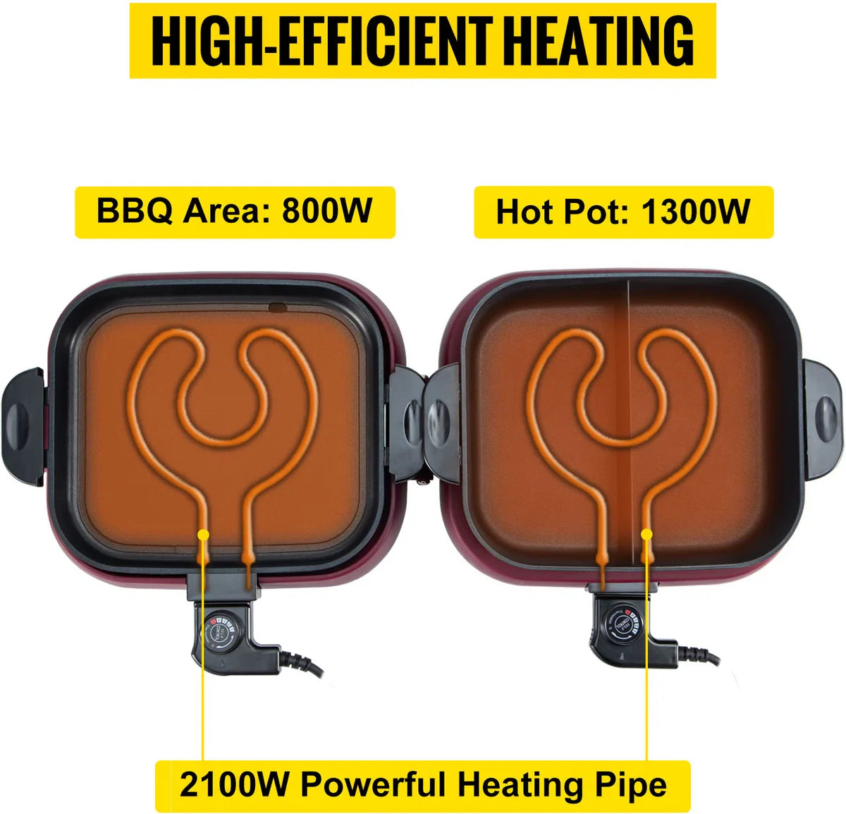 2-in-1 BBQ Grill Hete Pot 2100W Multifunctionele Elektrische Grill Hotpot 70x29x25,5 cm Grill Binnen Hotpot van Gegoten Aluminium en Gehard
