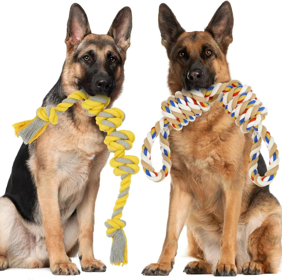 Onverwoestbaar hondenspeelgoed, groot hondentouw, 55 cm + 57 cm hondenspeeltouw met knopen van katoen, kauwspeelgoed hondentouw en trekspeeltouw hondenspeelgoedtouw voor grote en middelgrote honden