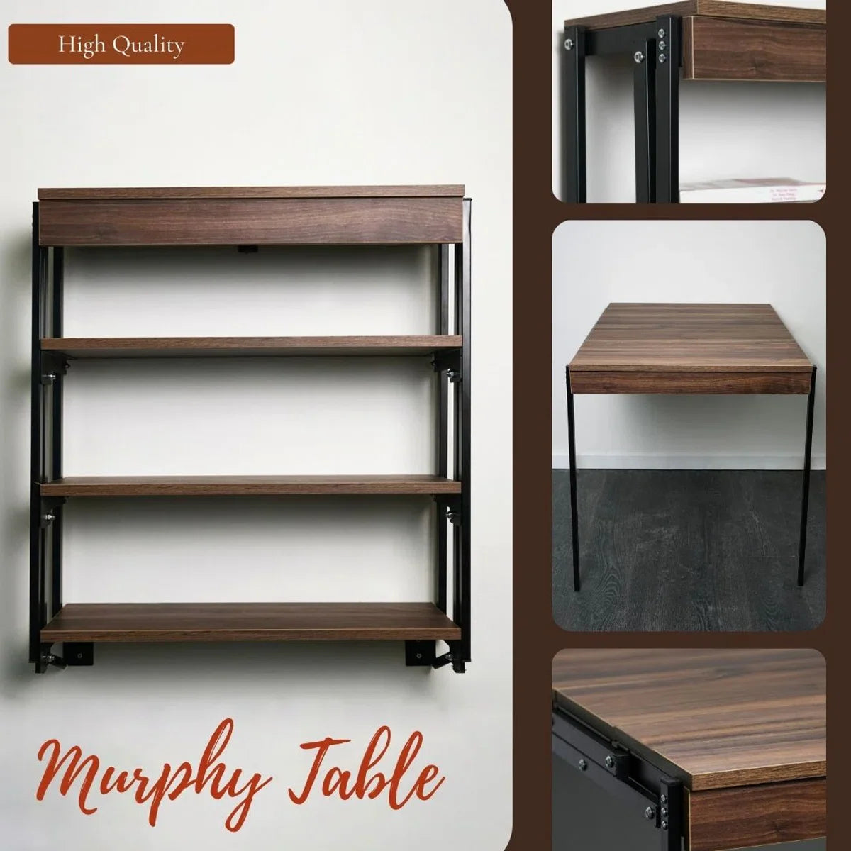 Foldable Table - Wall Table - Kitchen Table - Murphy Fold Down Table - Wall Desk - Foldable Desk - Multi-functional Desk & Shelf - MDF