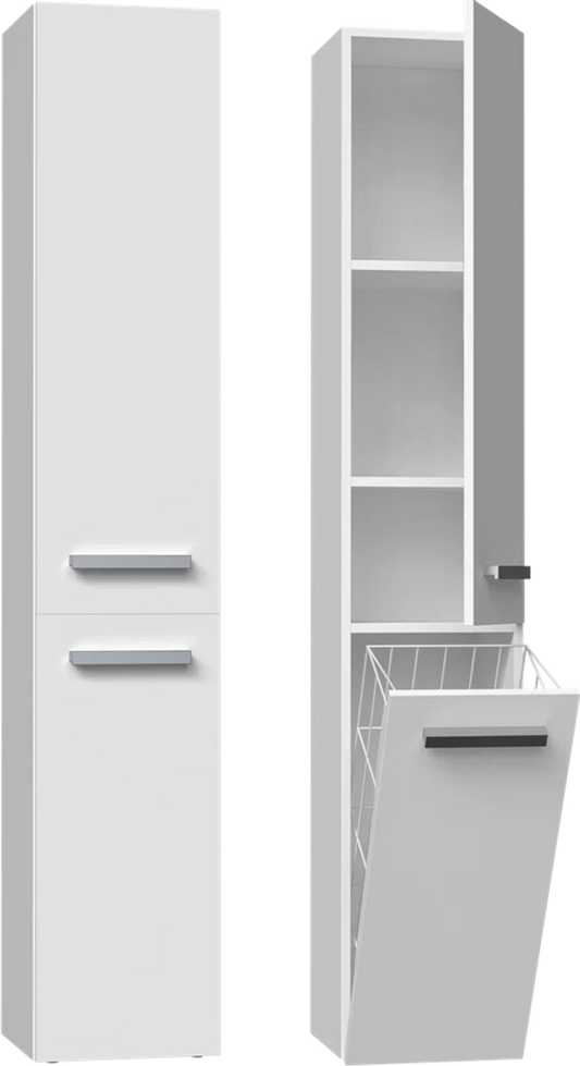 Bathroom furniture - Bathroom cabinet - Storage cabinet with laundry basket - White - Tall cabinet with laundry basket