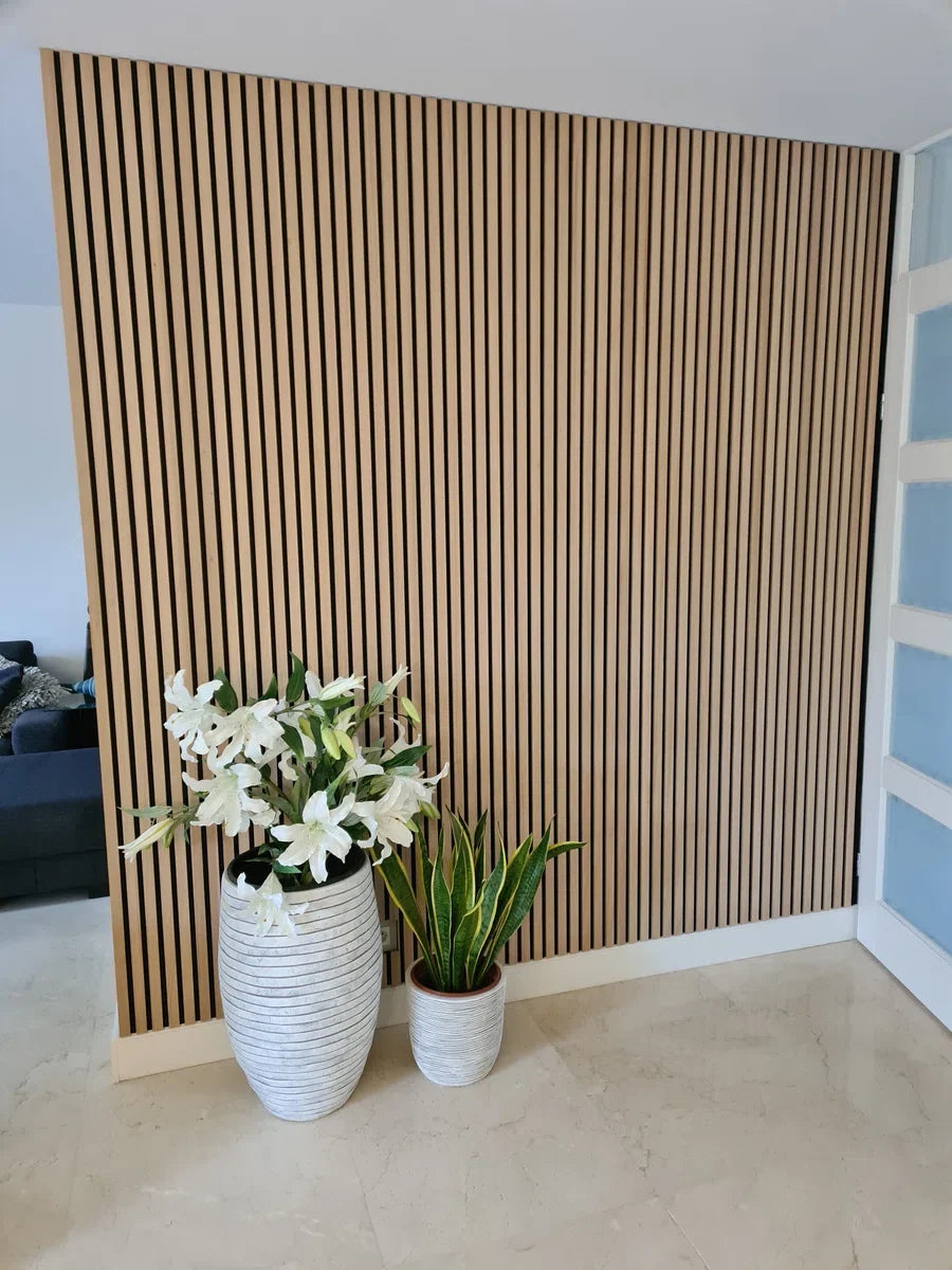 Eiken houtfineer Naturel Promo - Akoestisch Houten Wandpaneel - 240 x 60 cm | Echt Hout | Houten latten | Akupanel | Wanddecoratie| 3D Wandpanelen | Muurdecoratie | Lattenwanden | Wood panels | Eikenhoutfineer
