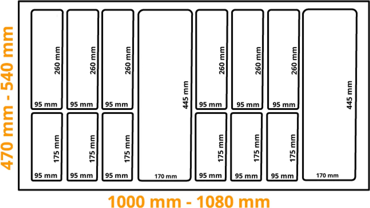 Plastic Bestekbak Classic Serie Antraciet, Breedte 108-100 cm - Diepte 54-47 - Breedte en diepte op maat te maken - Besteklade, Bestekhouder, Bestekbakken op maat