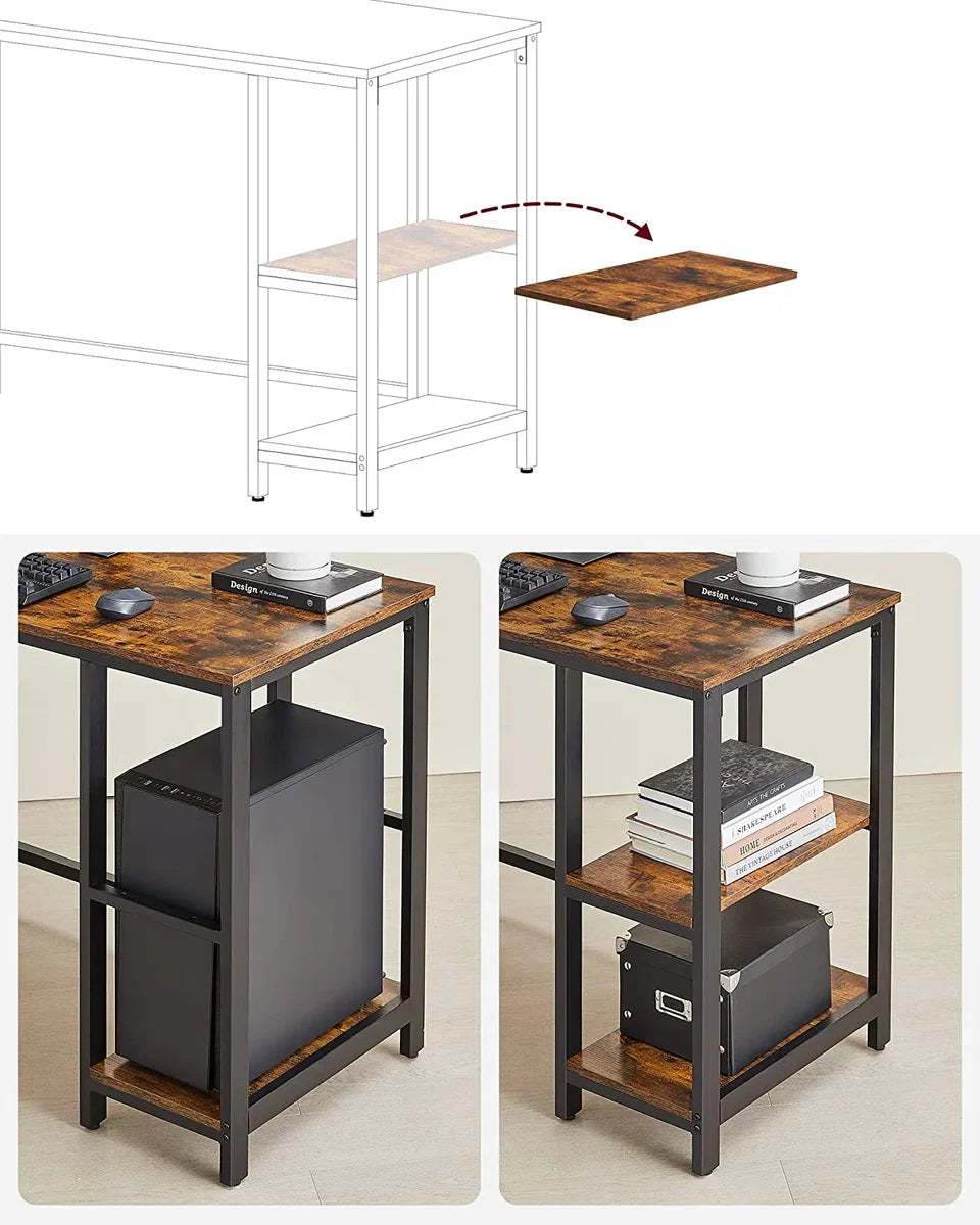 Rocket - MIRA Home - Bureau - Laptoptafel - L-vormig - Hout/Metaal - Bruin/Zwart - 138x138x75