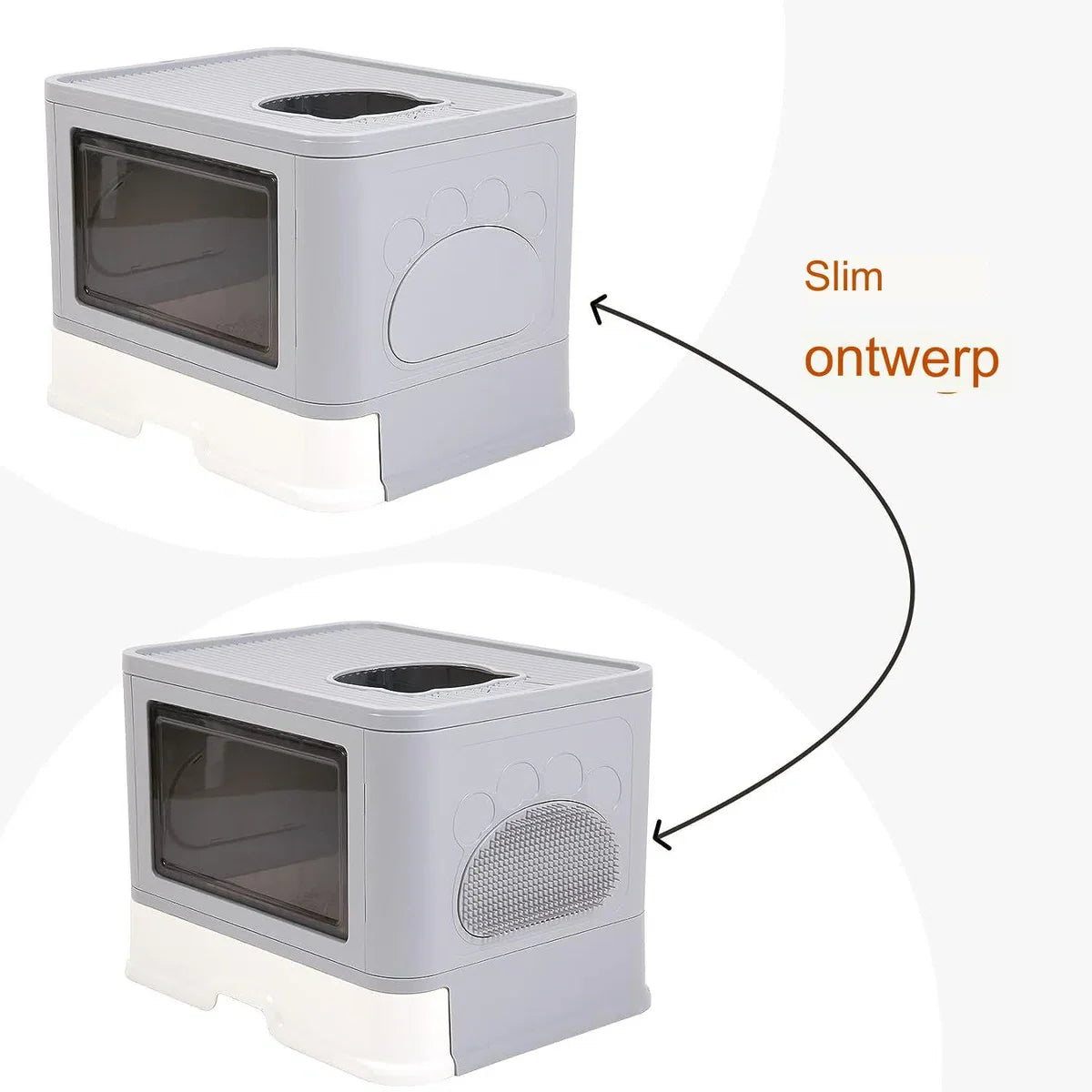 Covered Cat Litter Box - Large Opening - XXL Foldable Litter Tray - Scoop - Cat Brush - No Odor and Litter Tracking