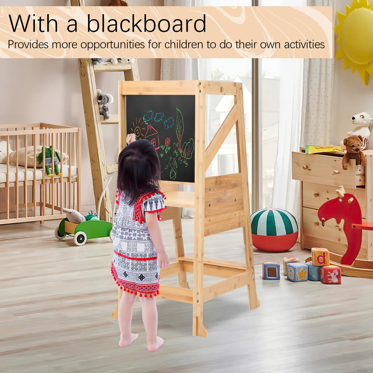 Leertoren Montessori - Learning Tower - Opstapje - keukentoren - keukenhulp - Natuurlijke leertoren Montessori - Antislip - Kindertrap - Leertoren peuters - Leertoren - Stabiel