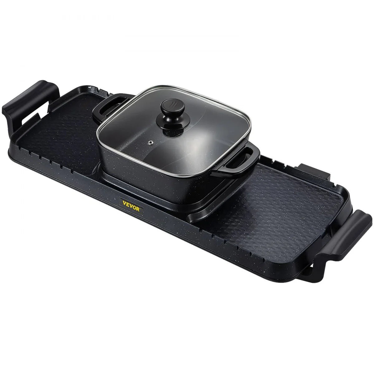 2-in-1 BBQ Grill Hete Pot 2400W Multifunctionele Elektrische Grill Hotpot 73,5x26,5x19 cm Binnen Grill Hotpot van Gegoten Aluminium en Gehard