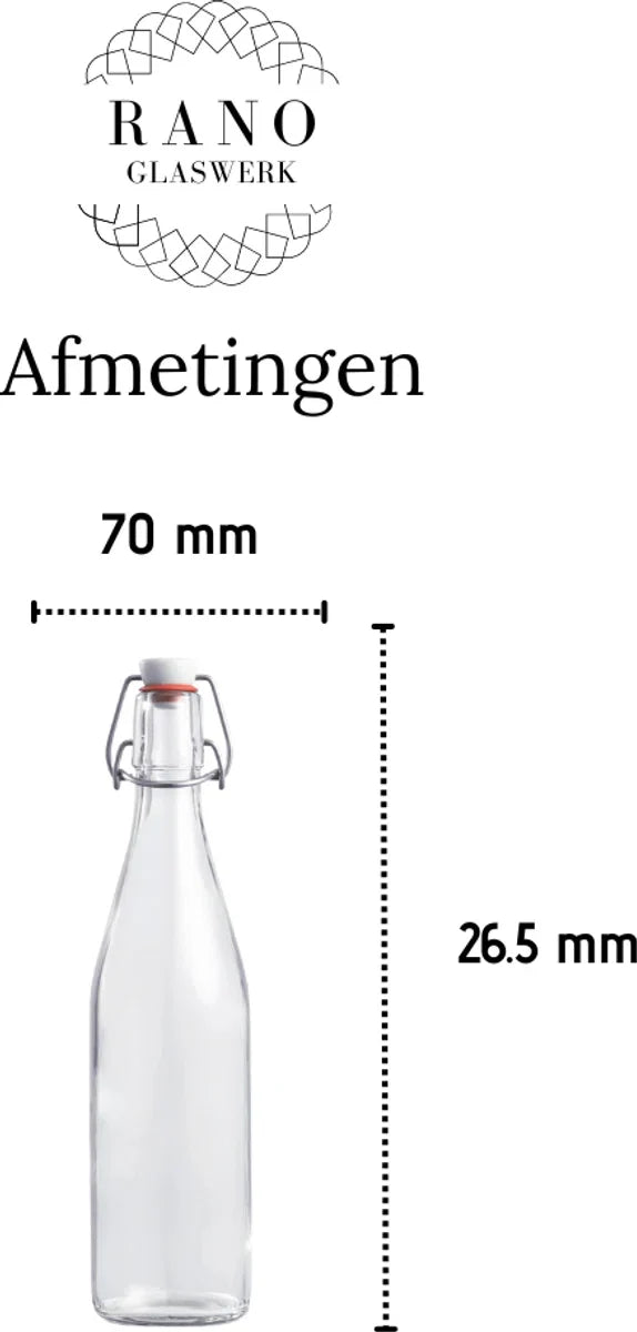 RANO - 12x beugelfles 500ml - Luchtdicht - fles met beugelsluiting / beugelflessen / weckfles / inmaakfles / sapfles / glazen flesjes met dop / decoratie