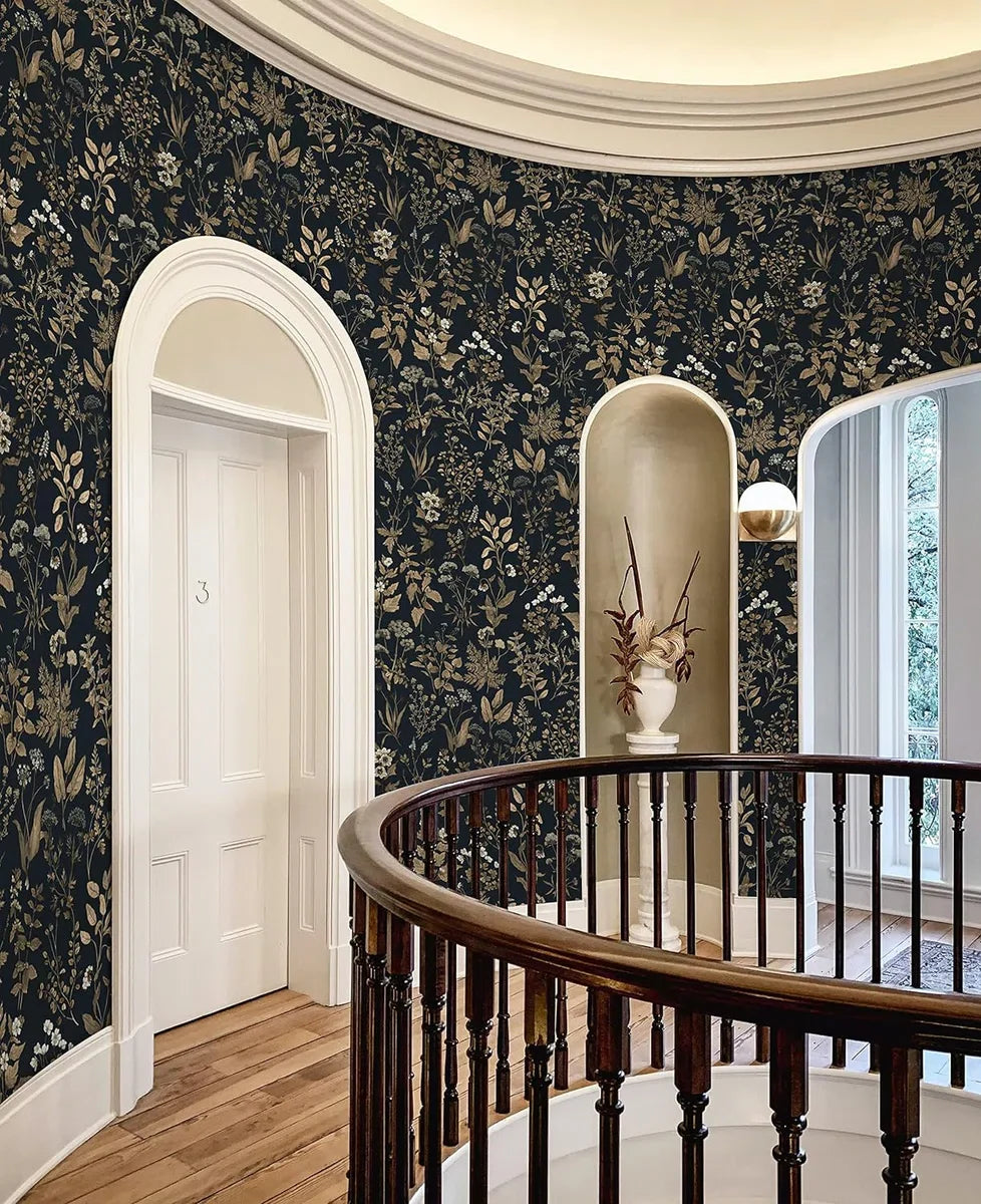 Self-adhesive wallpaper with flowers, 41 cm x 3 m, golden floral pattern, waterproof furniture film, self-adhesive vinyl, adhesive film for living room, bedroom, furniture, wall covering