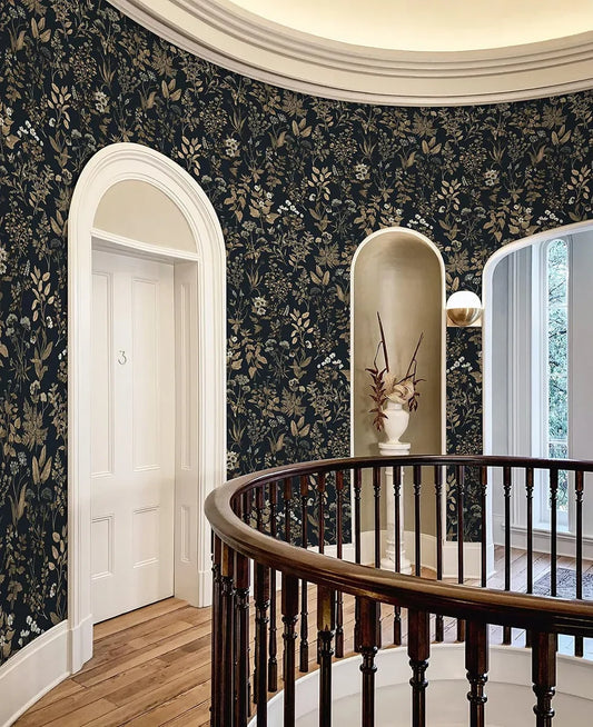 Self-adhesive wallpaper with flowers, 41 cm x 3 m, golden floral pattern, waterproof furniture film, self-adhesive vinyl, adhesive film for living room, bedroom, furniture, wall covering