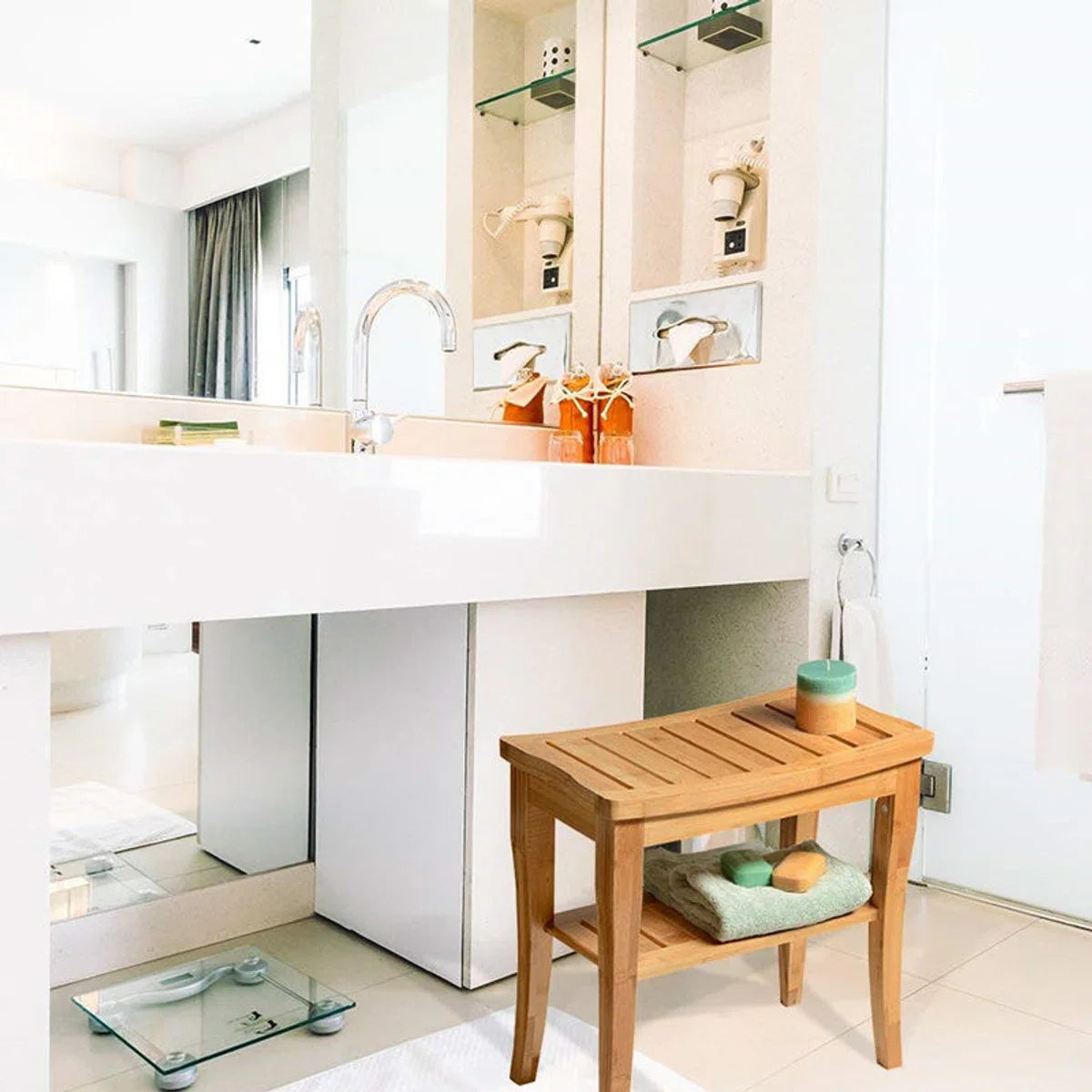 Decopatent® Bamboe Badkamer Sauna bankje - 48cm - Met opbergruimte