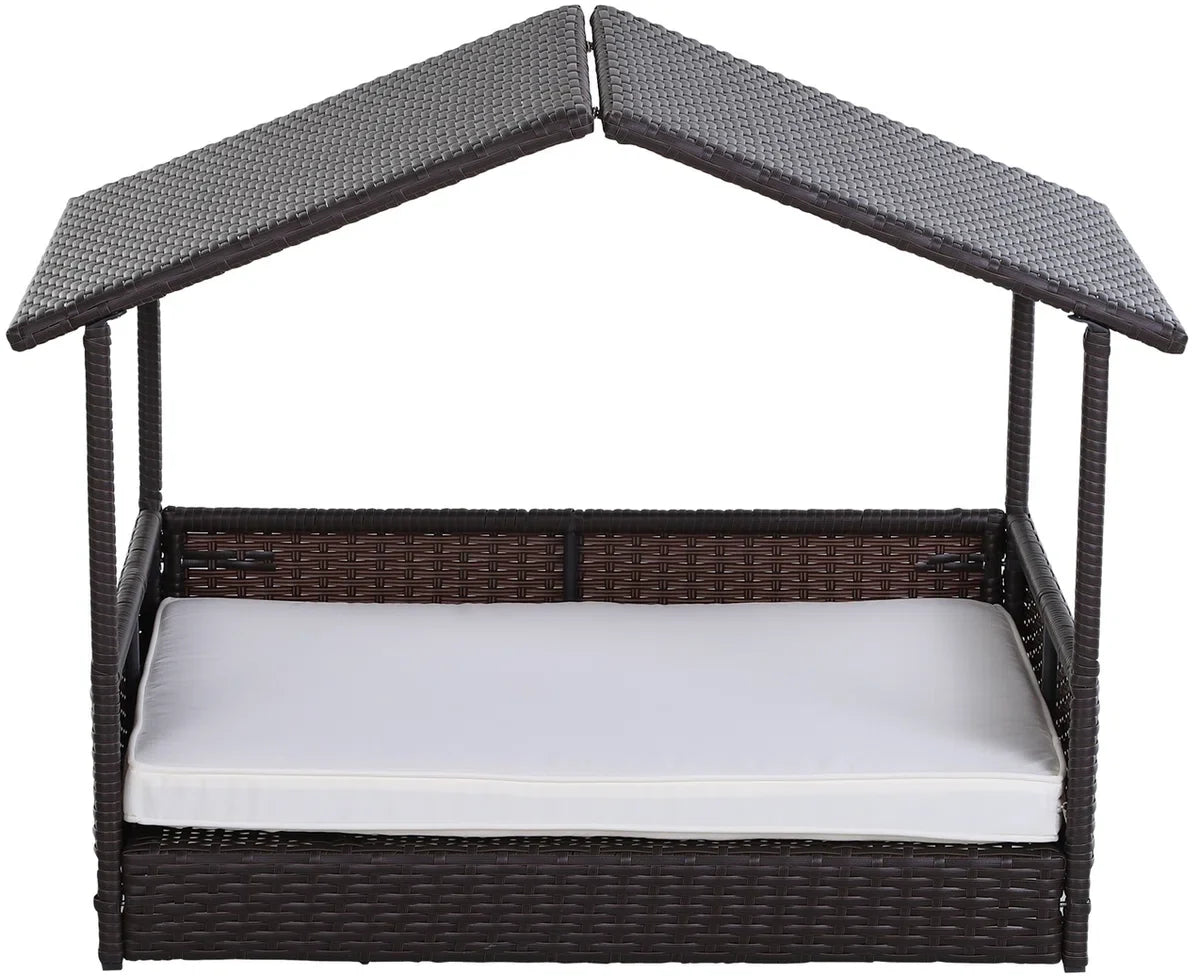 Polyrattan hondenbed - Rieten hondenhok - Hondenmand voor buiten - Bruin/Beige
