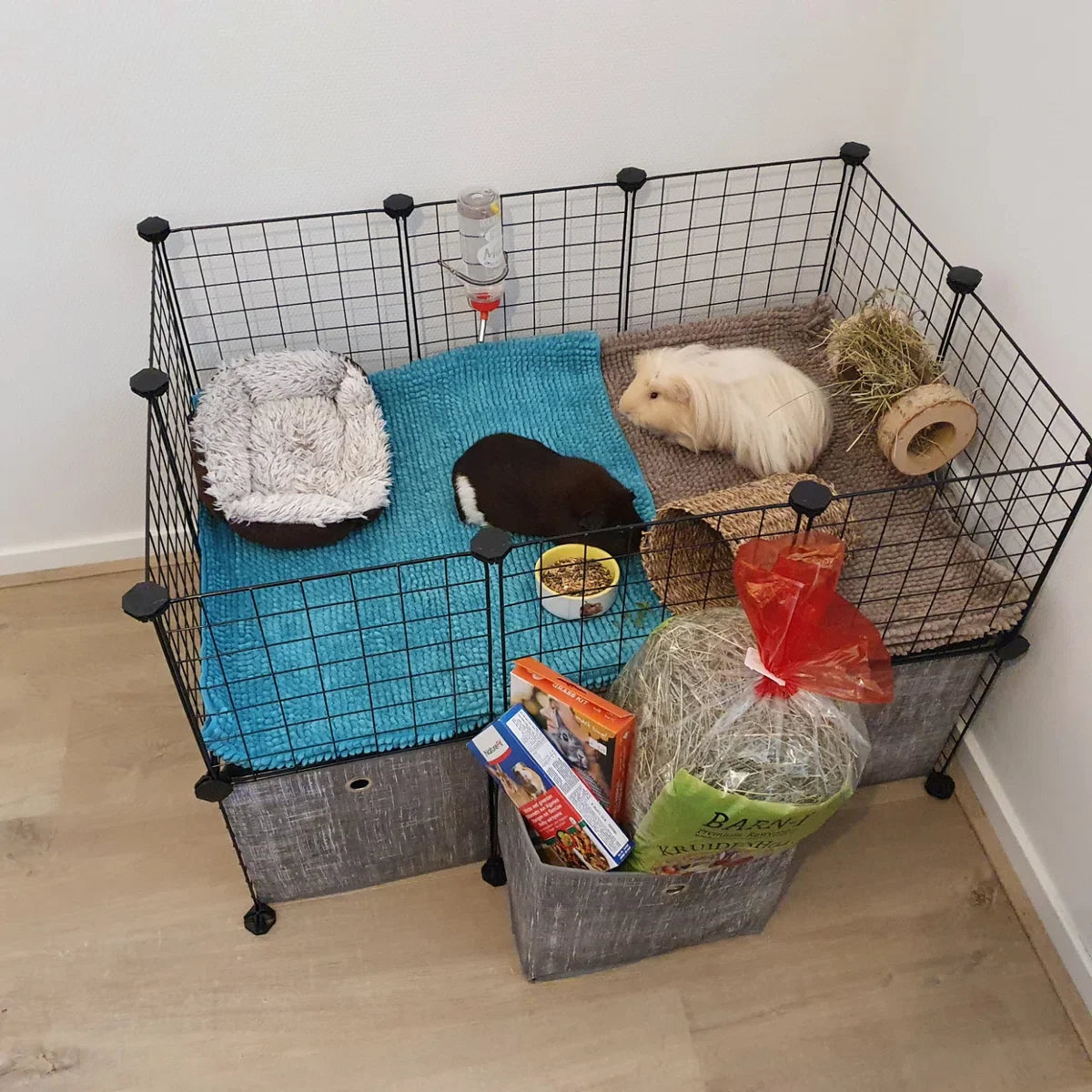 Pet cage with storage boxes - Rodent run - Guinea pig cage - Rabbit cage - Guinea pig run - Rodent cage for indoor and outdoor use - Modular cage