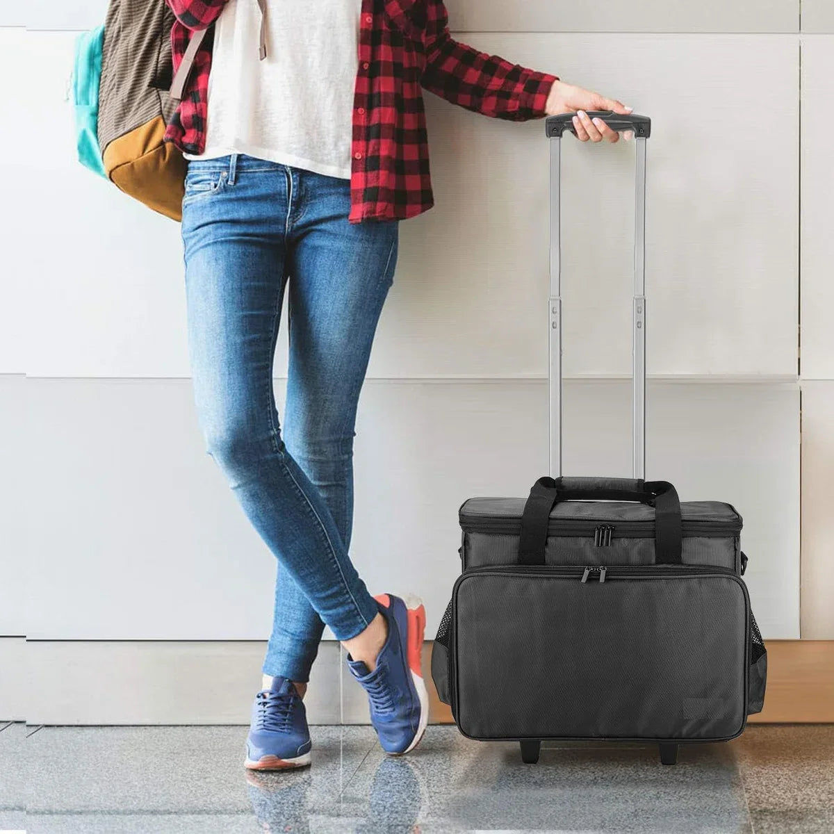 Naaimachinetas met Verwijderbaar Kussen - Naaimachine trolley - Rollende Naaimachinetas - Trolley Koffer voor Naaimachine en Extra Naai-accessoires - Zwart