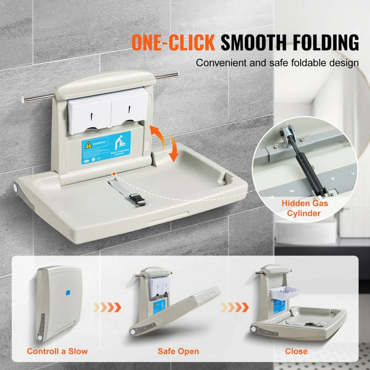 Wall-mounted changing unit, detachable changing table changing trolley, grey changing table with changing mat, safety belt, space-saving and stable, changing rack 20 kg carrying capacity baby