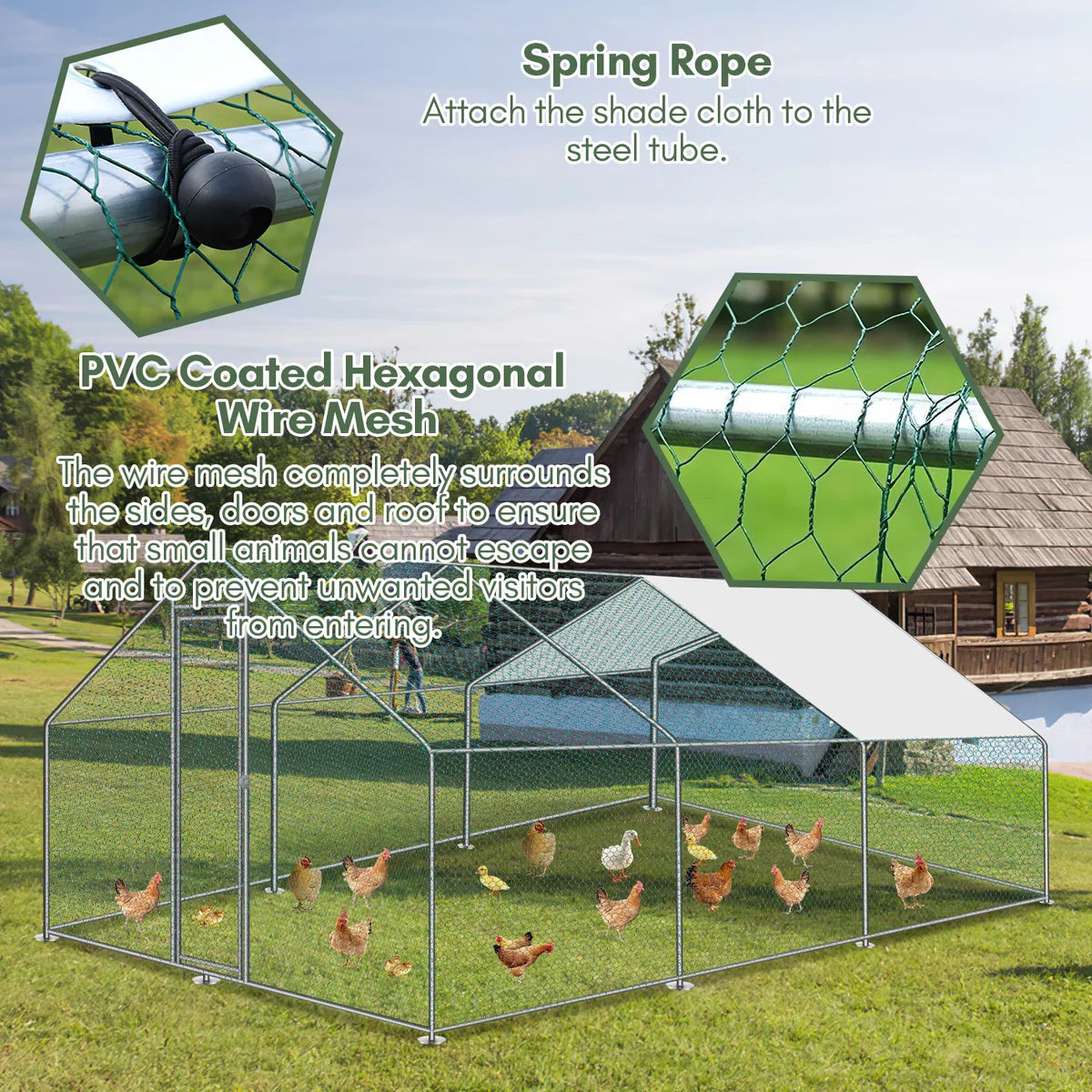 3x2x2m chicken run - outdoor chicken coop - wire run - pitched roof