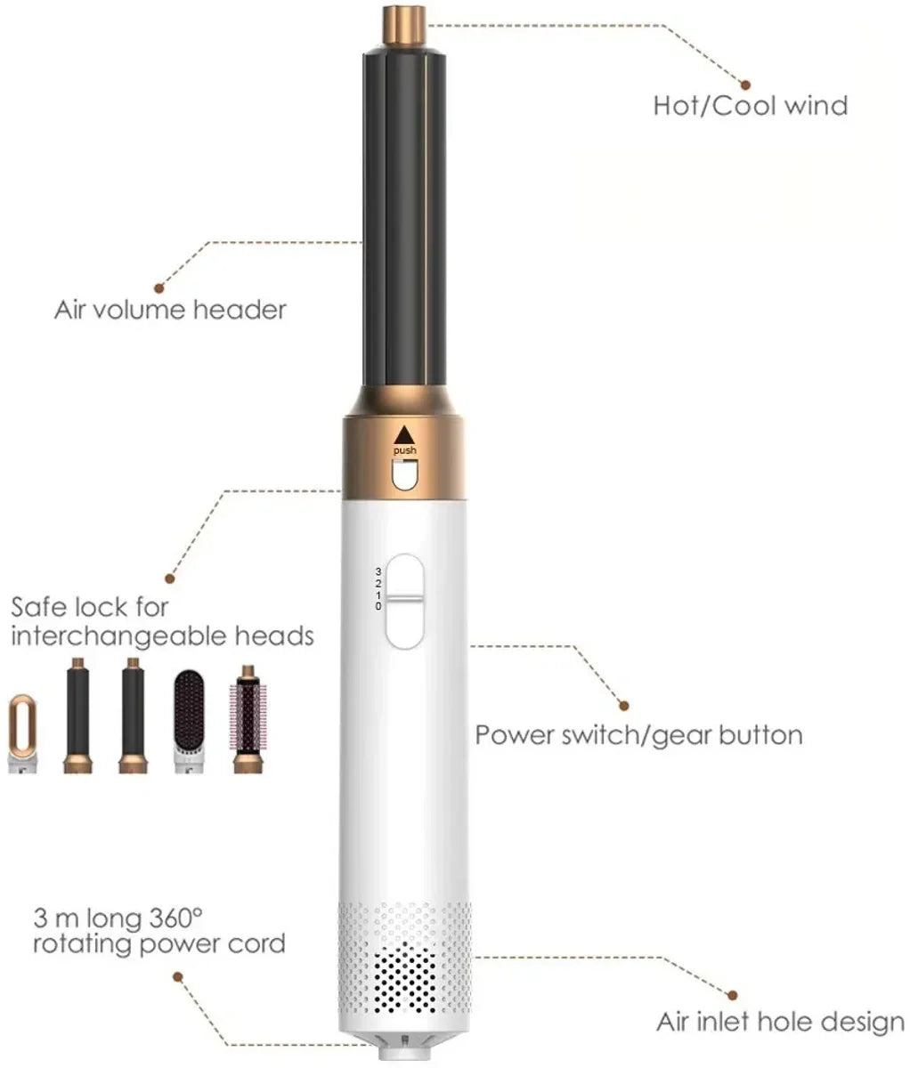 Airstyler Krultang 5-in-1 Multistyler Föhn - Föhnborstel - Hairwrap - TikTok - Krulborstel - wit/goud editie