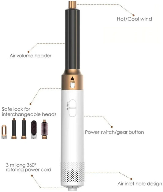 Airstyler Krultang 5-in-1 Multistyler Föhn - Föhnborstel - Hairwrap - TikTok - Krulborstel - wit/goud editie