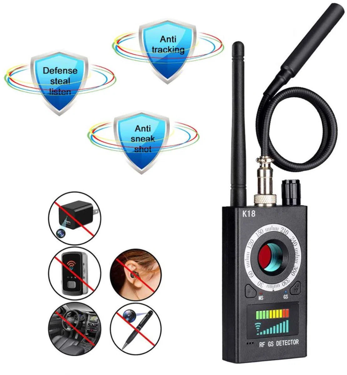 Detectieapparaten - Afluisterapparatuur - Draadloze Signaaldetector RF Bug Finder Anti-Afluister Detector - Afluisterapparaat Anti Candid Camera GPS Tracker Locator | Zwart