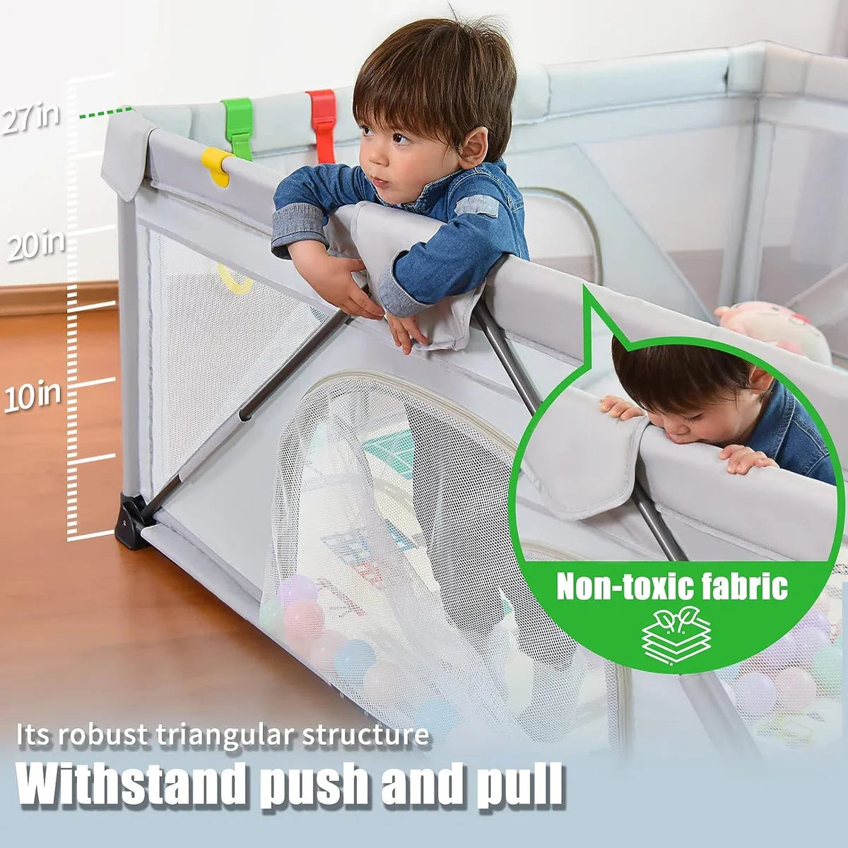 Foldable play area for babies and children, large playground, portable playpen with fence for indoor and outdoor use, (120 x 160 cm)