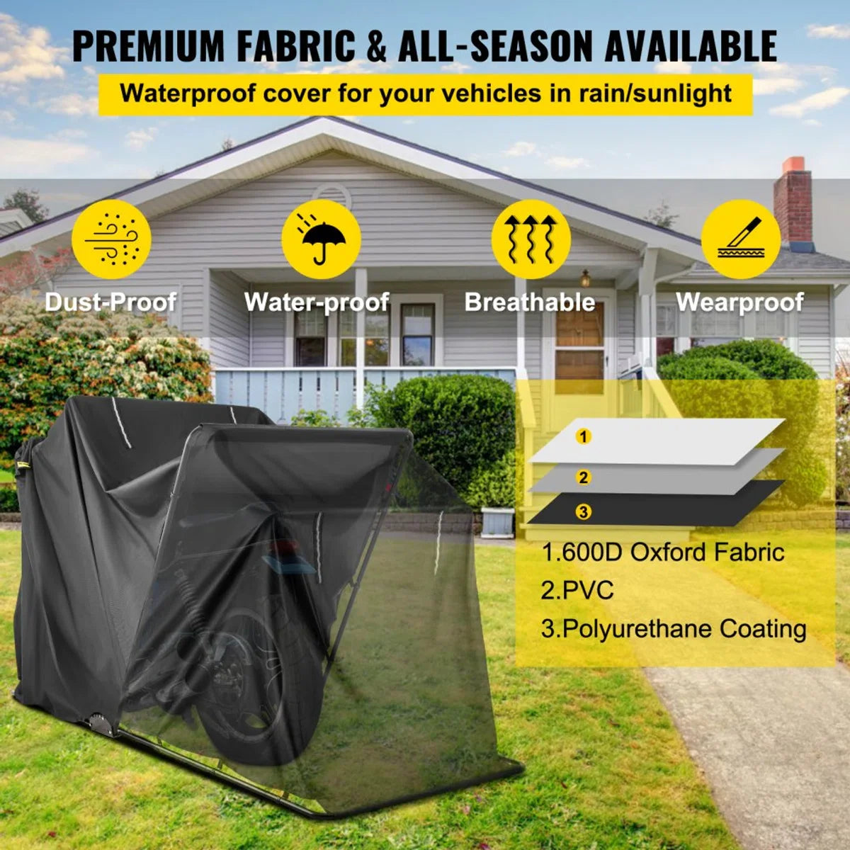 Heavy Duty Motorstalling Tent Hoes Opberggarage met TSA-combinatieslot en Draagtas