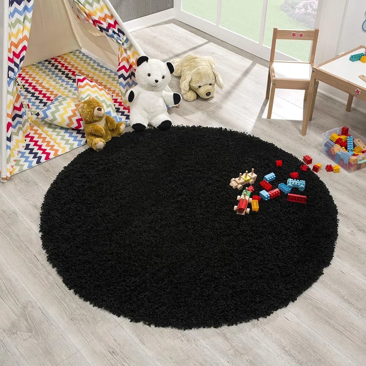 Loca Shaggy Rug Black - 150 CM - High Pile Rug - Living Room, Bedroom Carpet