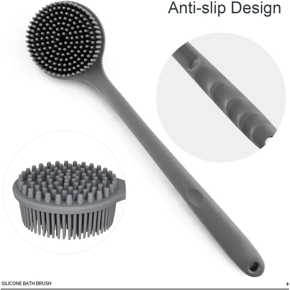 Siliconen lichaamsborstel, dubbelzijdige rugwasser voor onder de douche, doucheborstel, lange steel voor mannen en vrouwen, badborstel, doucheborstel voor diepe reiniging, badwasser exfoliërende massage