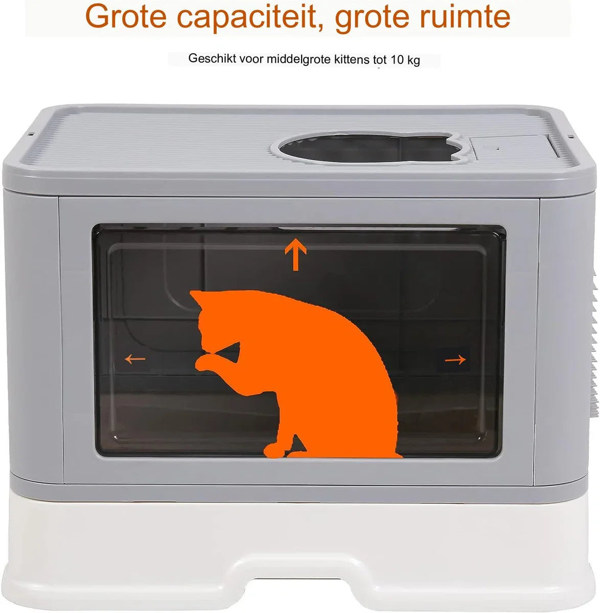 Covered Cat Litter Box - Large Opening - XXL Foldable Litter Tray - Scoop - Cat Brush - No Odor and Litter Tracking