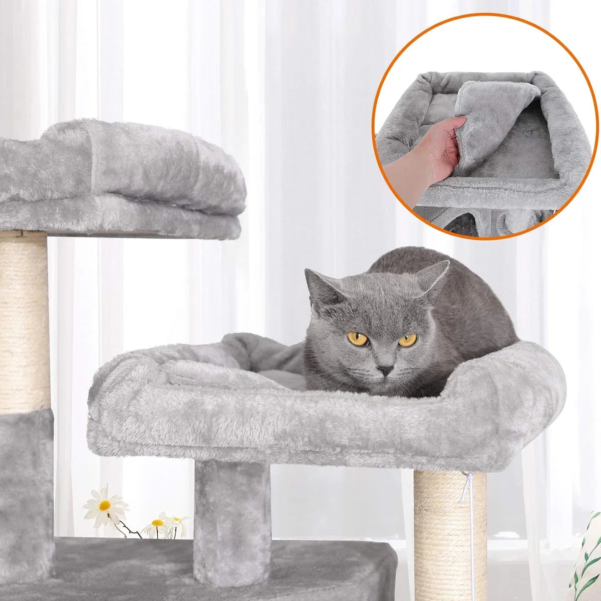 Cat tree, large, with 3 cat caves, 164 cm Cat tree, light grey PCT98W