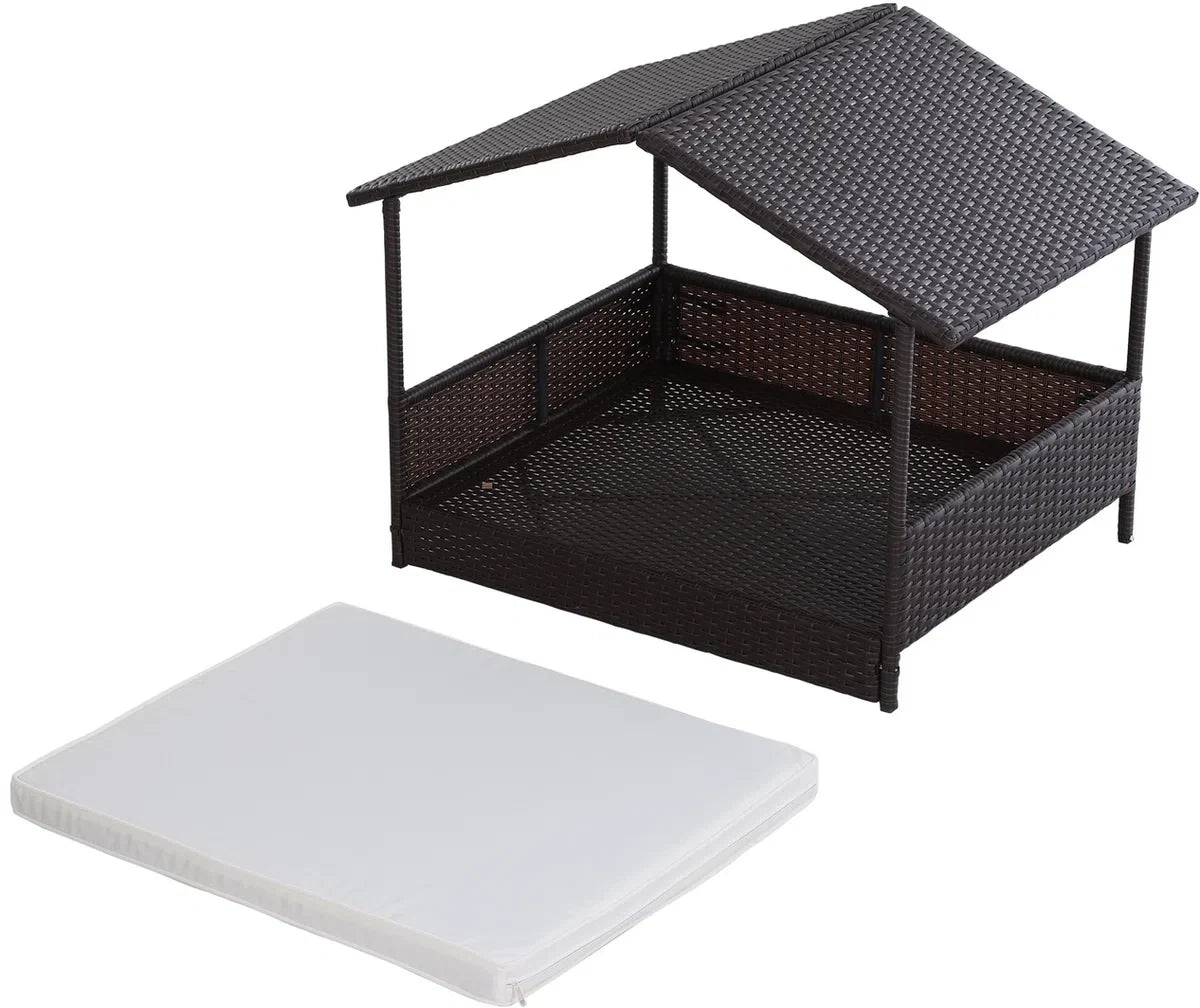Polyrattan hondenbed - Rieten hondenhok - Hondenmand voor buiten - Bruin/Beige