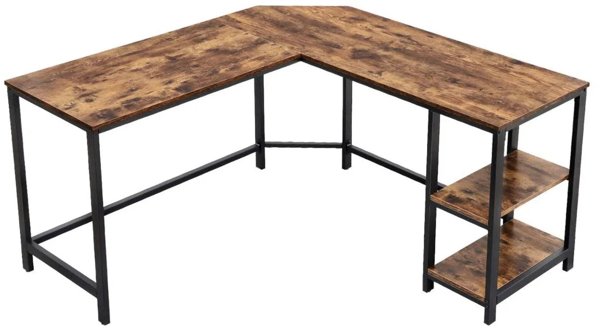 Rocket - MIRA Home - Bureau - Laptoptafel - L-vormig - Hout/Metaal - Bruin/Zwart - 138x138x75