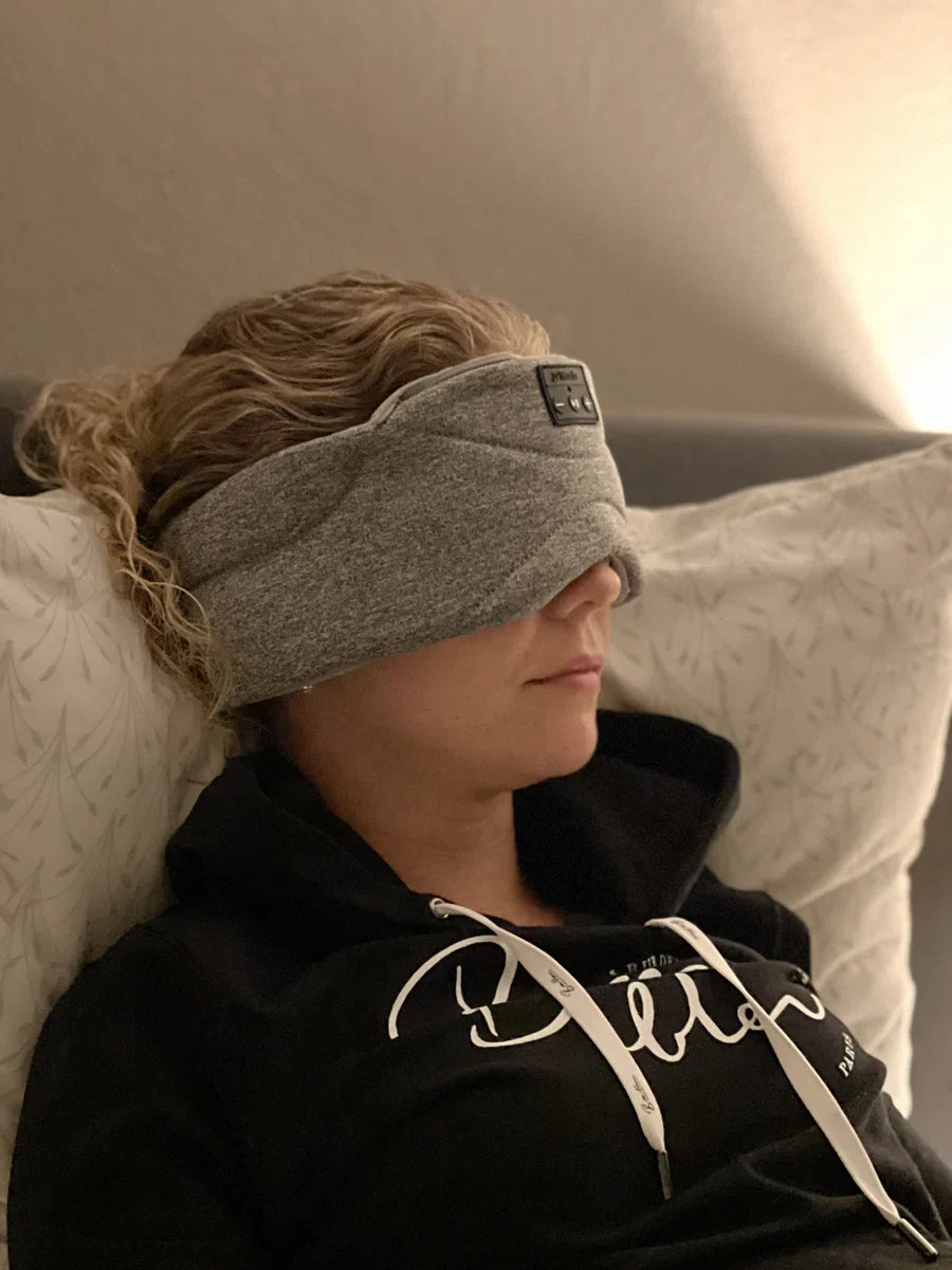 Bluetooth slaapmasker (premium) - Beste keuze - 100% verduisterend - Ultraplatte 'spons speakers' (perfect voor zijslapers) - Koel en ademend materiaal - Volledig verstelbaar - Uitstekende geluidskwaliteit - Batterij: 13 uur - Grijs