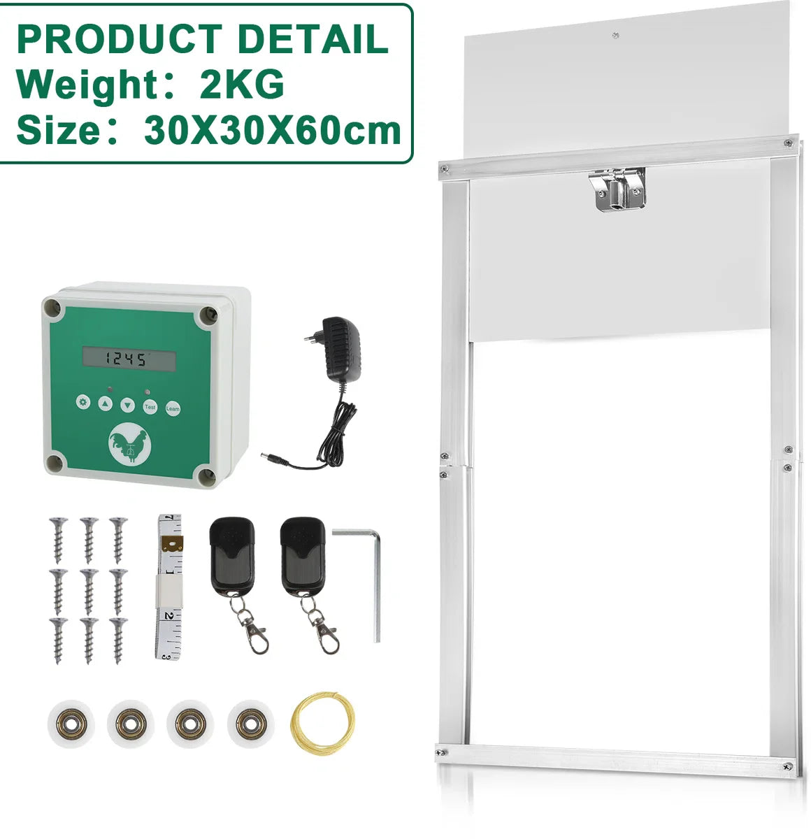 Chicken Door - Automatic Chicken Door - Chicken Coop Door with Controller - Chicken Door with Timer and Light Sensor - Aluminum/30x 30 cm