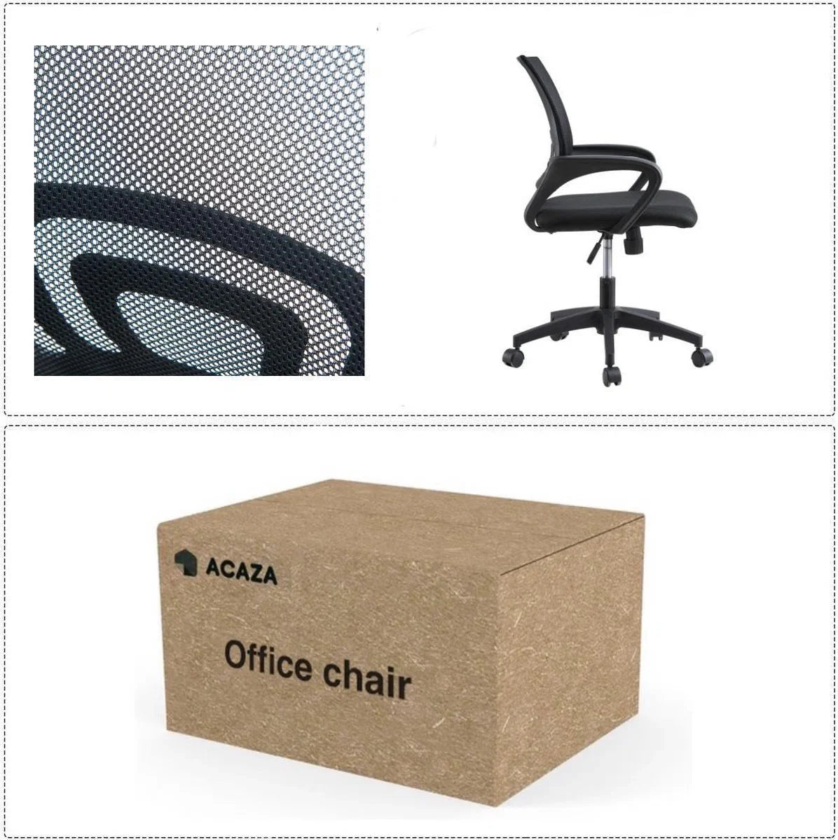 ACAZA Office Chair with Armrests - Height Adjustable - with Wheels - Ergonomic Office Chair - Black