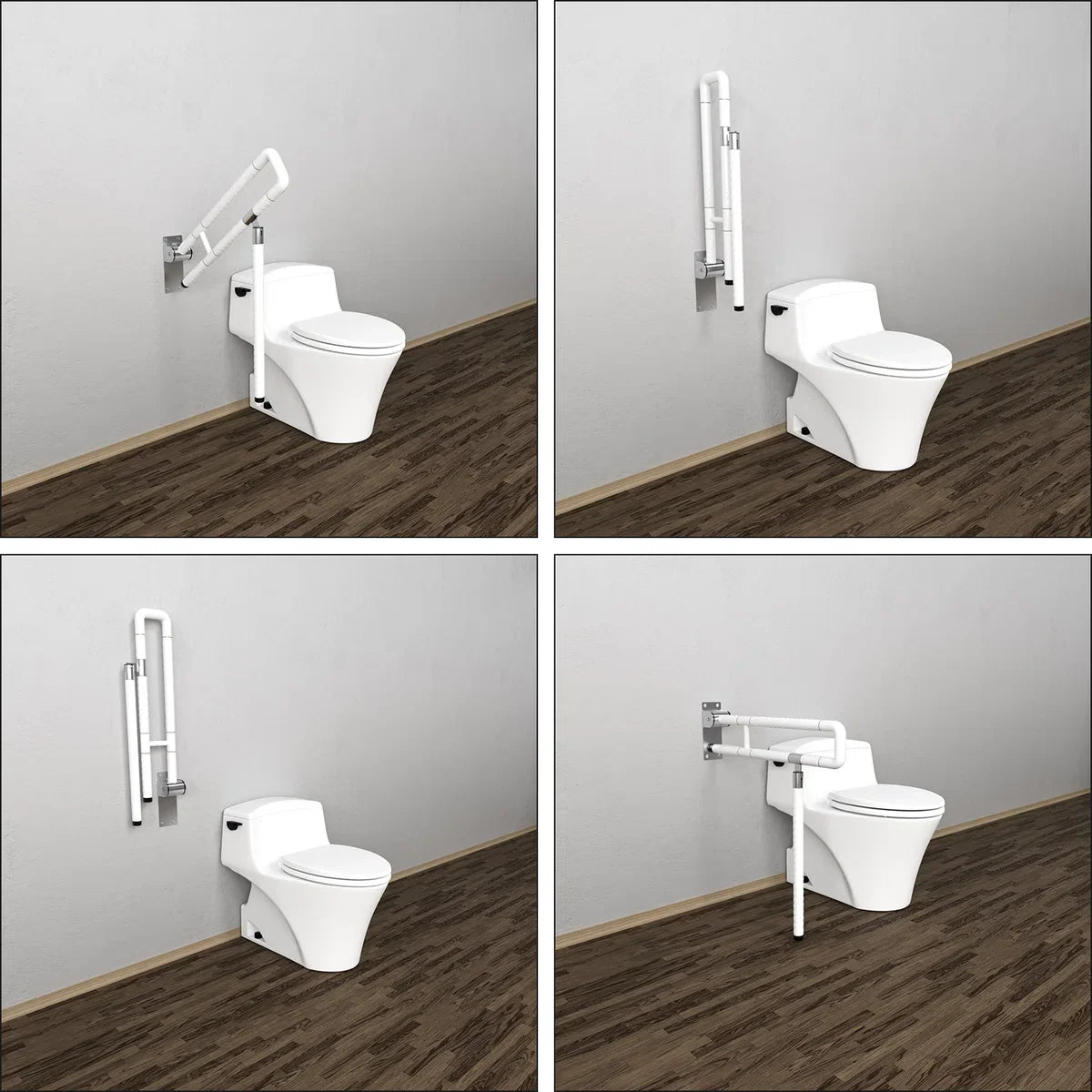 Opklapbare toiletbeugel met steunvoet - Verstelbare toiletsteun - Toiletbeugel met handgreep - Wandmontage ondersteuning - 60cm lang Wit