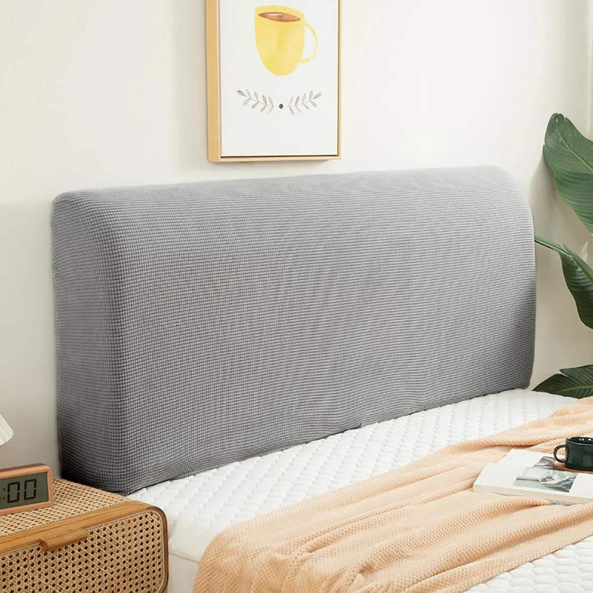 Hoes voor het hoofdeinde van het bed, rekbaar, wasbaar, verdikt, spandex, all-inclusive stofdicht, hoofdeindhoes voor tweepersoonsbed, eenpersoonsbed, bed, hoofdeindbekleding (180-200 cm, grijze bloemen)