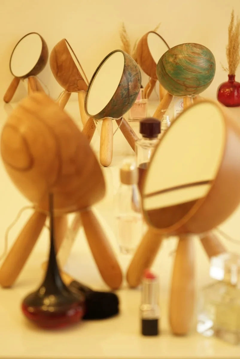 Decorative makeup mirror standing mirror table mirror handmade from hornbeam wood