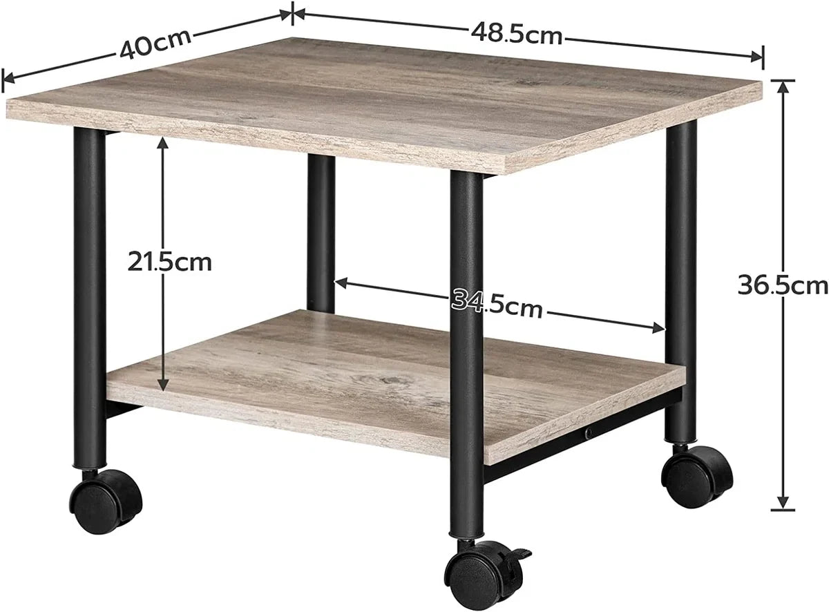 Printer Table on Lockable Wheels - Desk Organizer - Printer Cabinet or Printer Cart - Printer Stand - Office Cabinet - Industrial Printer Desk - 48.5 x 40 x 36.5 cm - Grey and Black