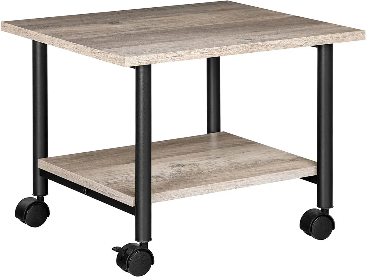 Printer Table on Lockable Wheels - Desk Organizer - Printer Cabinet or Printer Cart - Printer Stand - Office Cabinet - Industrial Printer Desk - 48.5 x 40 x 36.5 cm - Grey and Black