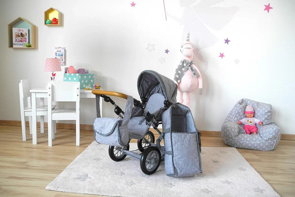 Poppenwagen Ruby-bruin, steen, 63132, grijs, 51 x 37 x 64 cm