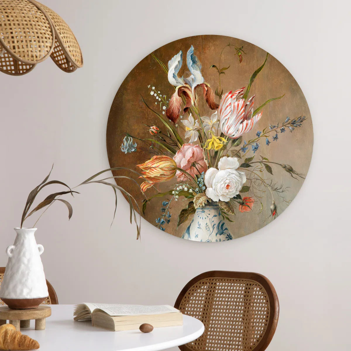 WallCircle® Wandcirkel 60x60 cm - Muurcirkel Bloemen - Stilleven - Balthasar van der Ast - Oude Meesters - Schilderij - Kunst - Muurdecoratie woonkamer - Wanddecoratie slaapkamer - Kamerdecoratie accessoires - Ronde schilderijen
