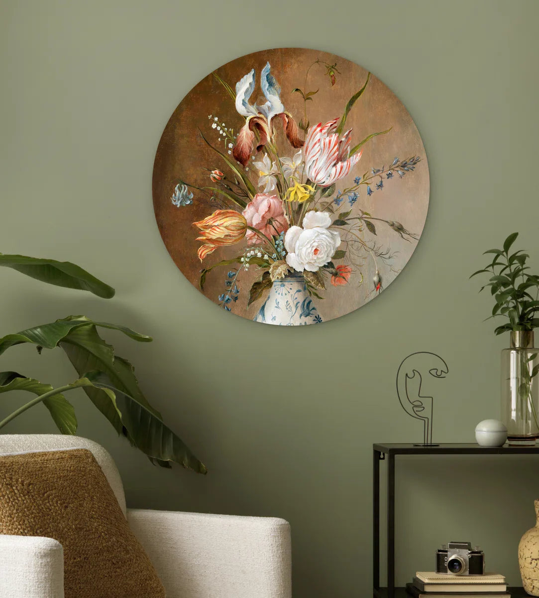 WallCircle® Wandcirkel 60x60 cm - Muurcirkel Bloemen - Stilleven - Balthasar van der Ast - Oude Meesters - Schilderij - Kunst - Muurdecoratie woonkamer - Wanddecoratie slaapkamer - Kamerdecoratie accessoires - Ronde schilderijen